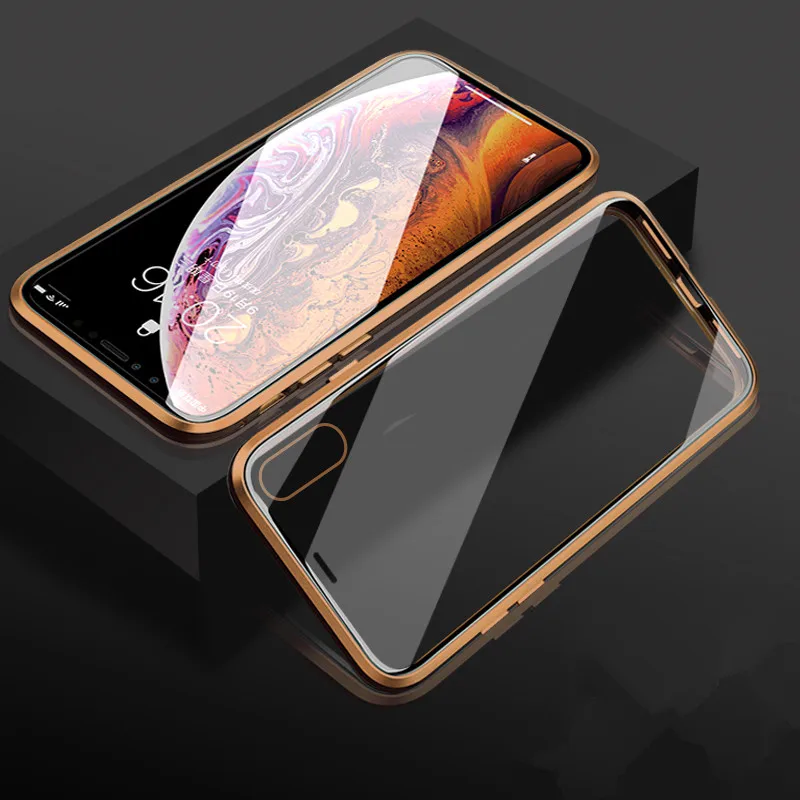 Для iPhone XR X XS MAX прозрачный двухсторонний стеклянный чехол для телефона для iPhone 6 S 7 8 PLUS Магнитная металлическая рамка защитный чехол