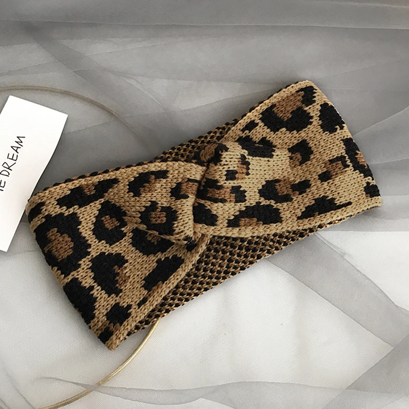 YELITE новые зимние теплые трикотажные повязки для женщин девочек леопардовая чалма с бантиком крючком широкие Шикарные Аксессуары для укладки волос