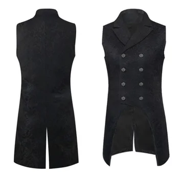 

Autumn Mens Steampunk Gothic Vest Black Double Breasted Sleeveless Jacquard Tailcoat Medieval Victorian Cosplay Suit Vest