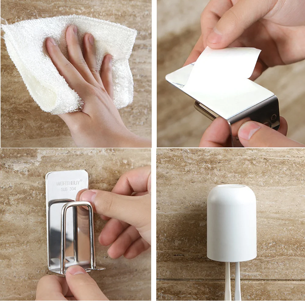 Home Bathroom Wall Mounted Stainless Steel Toothbrush Hook Toothpaste Holder Toothbrush Holders new sytle