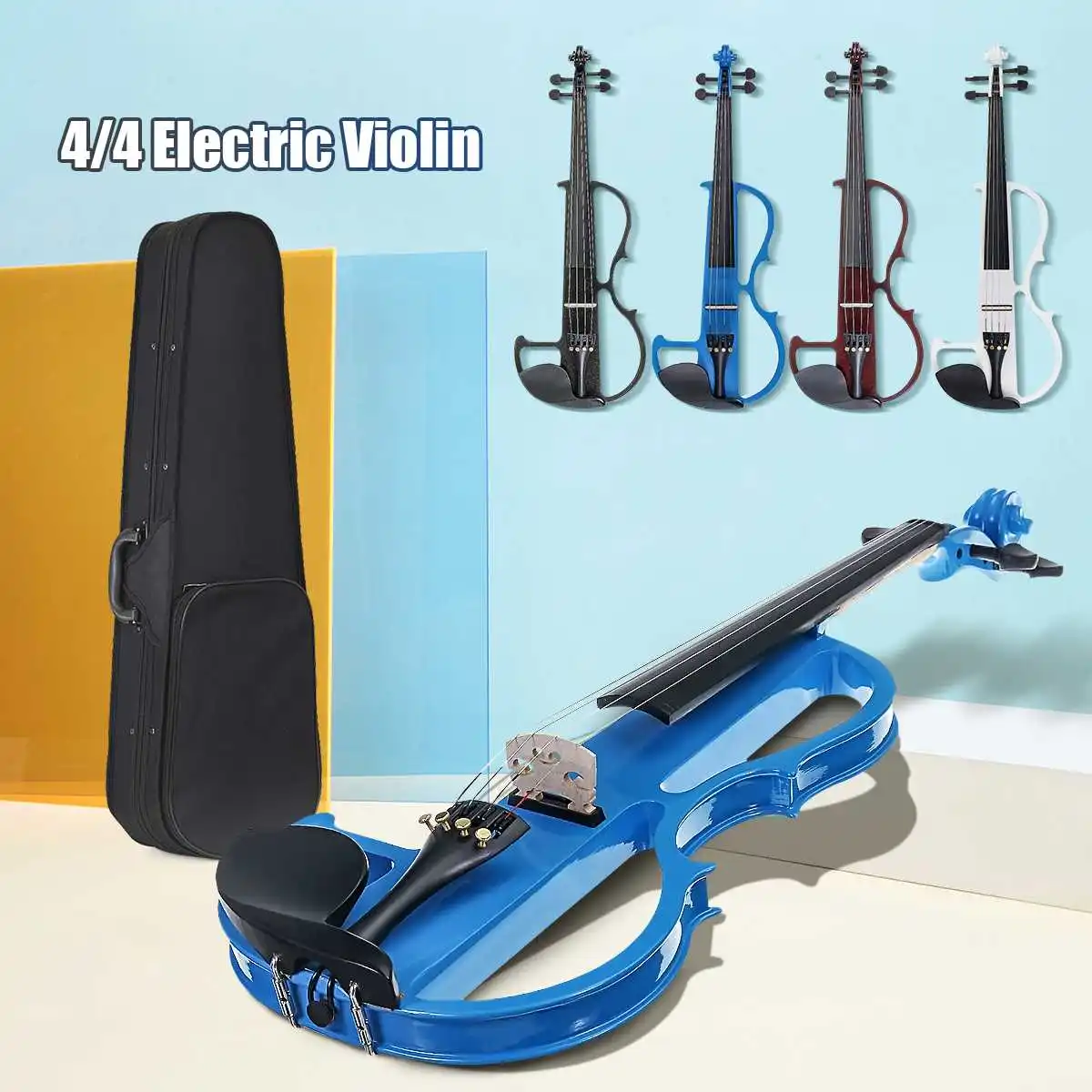4/4 электрическая скрипка липа скрипка струнная панель алюминиевые литые струны с чехол для наушников канифоль соединительная линия 4 цвета
