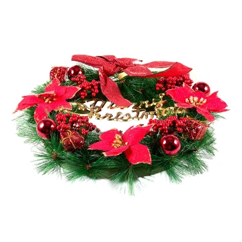 

New Christmas Wreath Pine Needles Christmas Decoration For Home Party, Red 40CM