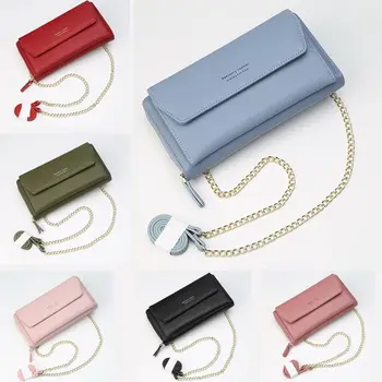 

Crossbody Wallet Women PU Leather Cellphone Purse with Metal Chain Strap New