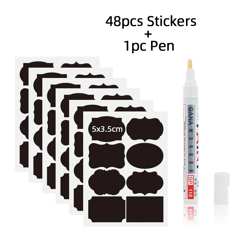 48pcs Kitchen Jar Stickers Label Stickers Storage Organizer Bottles Labels Blackboard Spice Labels Sticker Chalkboard Tags