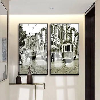 

Classic Street Oil Painting Black And White Retro Painting And Printing For Living Room Bedroom Art Wall Home Decor