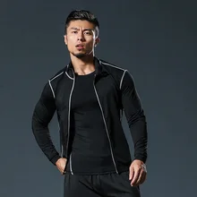 Светоотражающая новая спортивная куртка для бега, Мужская быстросохнущая куртка для фитнеса, спортивного зала, с длинным рукавом, для тренировок, топ на молнии, мужские черные спортивные куртки