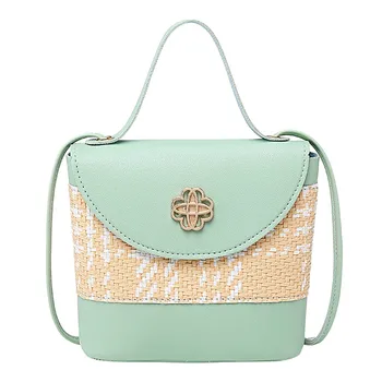 

Women Straw Patchwork Color Small Flower Bucket Small Bag Messenger Bag Famous Brand Bolsa de ombro das mulheres#20