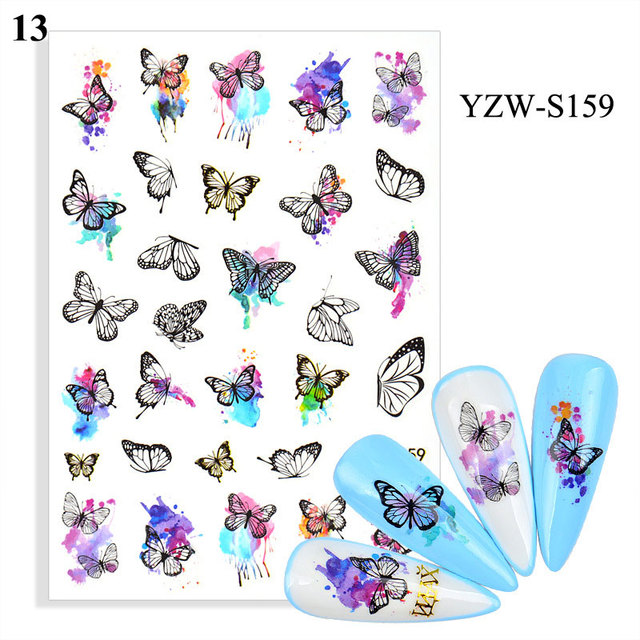 Flower Leaves Self Adhesive Sliders Beauty Nail Foils Blue & Black Summer Art Nail Stickers 3d Decals New 2021