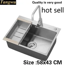 Горячая модная стандартная кухонная ручная раковина одинарная мойка Мойка Посуды пищевой нержавеющей стали 580x430 мм