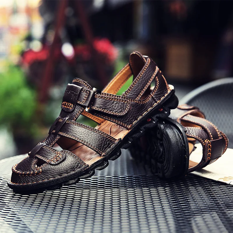 

Summer Sandals Men's Large Size 48 Sandals Cowhide Anti-slip Soft-Sole Breathable Versatile Daily Life Casual Shoes Men Shoes