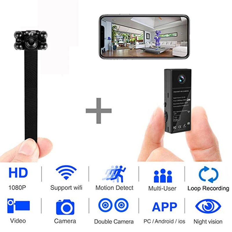 

Double Lens Wifi Camera HD 1080P Nanny Mini Camcorder IP home Security Recorder Night Vision cam Motion Detection P2P Camera