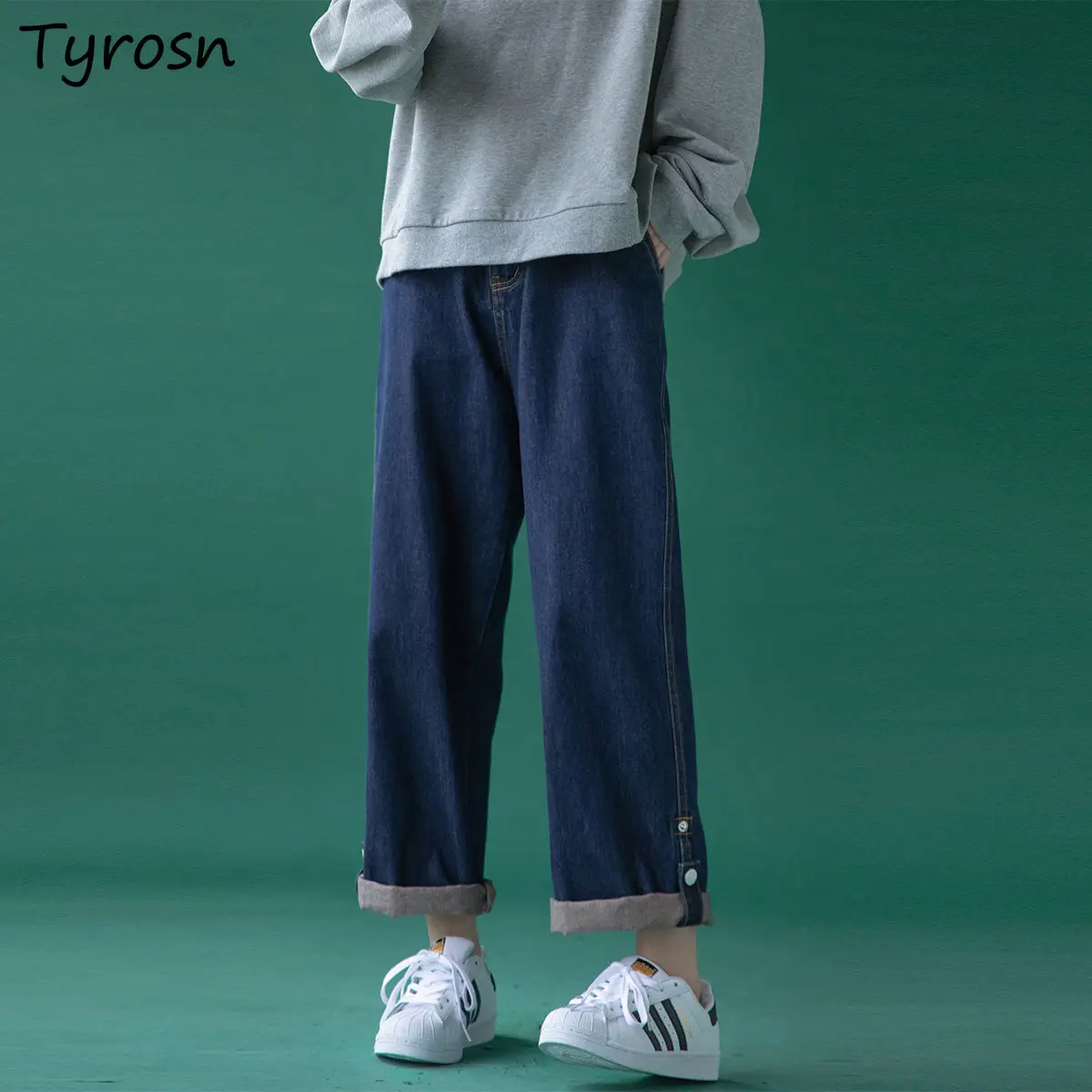 

Jeans Women Design Crimping Button Vintage Streetwear Baggy Jean High Waist All-match Chic Ankle-length Denim Trousers Students