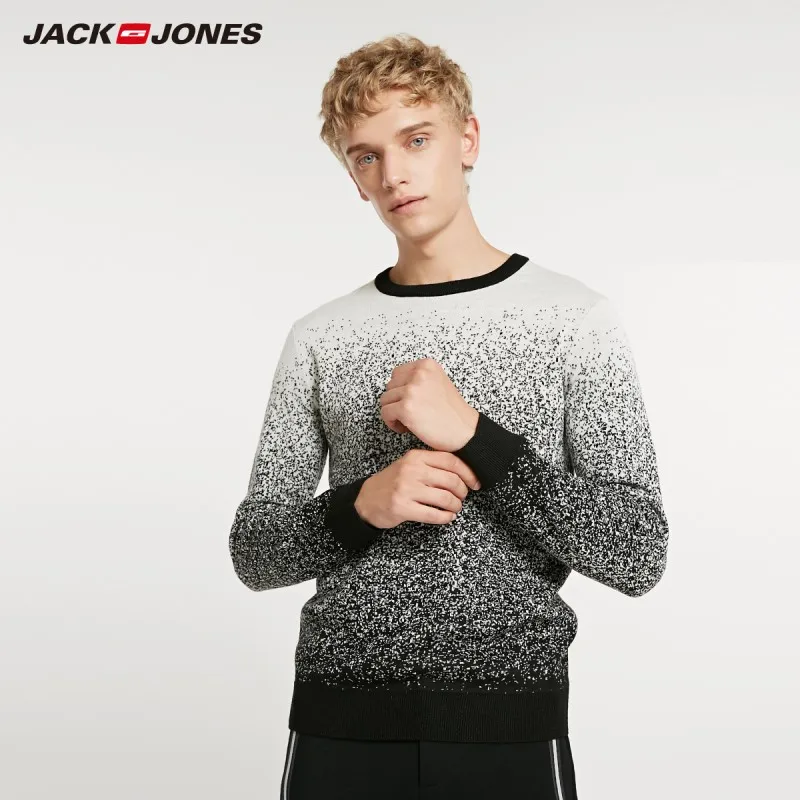 JackJones зимний мужской шерстяной крутой градиентный свитер с круглым вырезом пуловеры Мужская одежда 218424511 - Цвет: Black