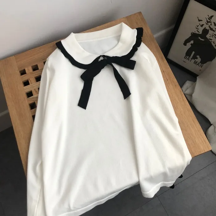 sweet Korean turn-down collar computer knitted butterfly sleeve Women's Clothing Spring and autumn style Sweaters ladies tops | Женская