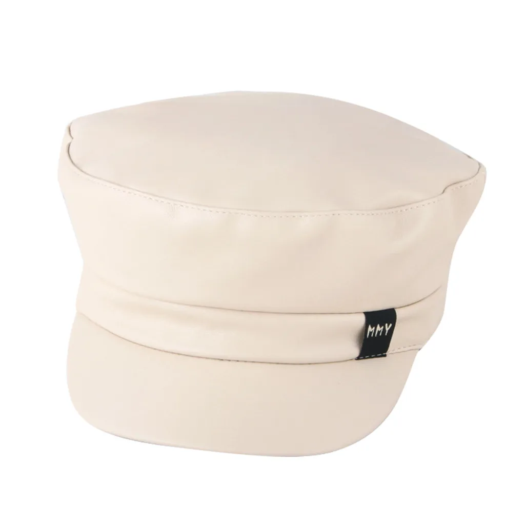 Модная шапка из искусственной кожи в стиле милитари, осенне-зимняя одноцветная шапка моряка для женщин и мужчин, Черная Женская кепка с плоским верхом для путешествий, Кепка Капитана
