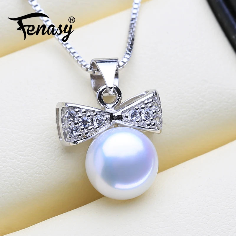 

FENASY Natural Freshwater Pearl Necklaces For Women Fashion Trendy Wedding 925 Sterling Silver Bow-knot Pendant With Chain