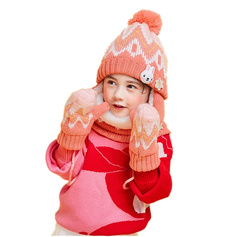 de bufanda, sombrero y guante de invierno para niños, gorro y bufanda con de animales, copo nieve, gorro de terciopelo cálido para exteriores|Sets de bufandas y guantes de