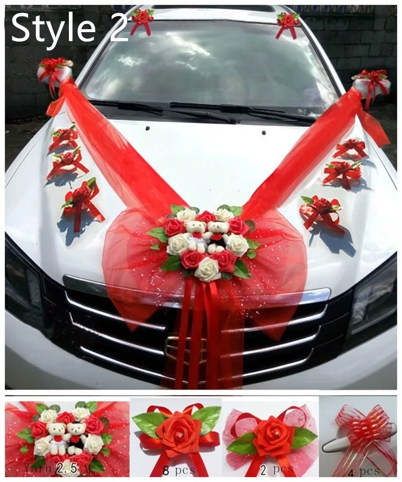Kit de décoration de voiture de mariage rose PE, style simple, fleurs en  forme de cœur, couronnes, poignée, miroir, document de fausses fleurs,  document personnalisé
