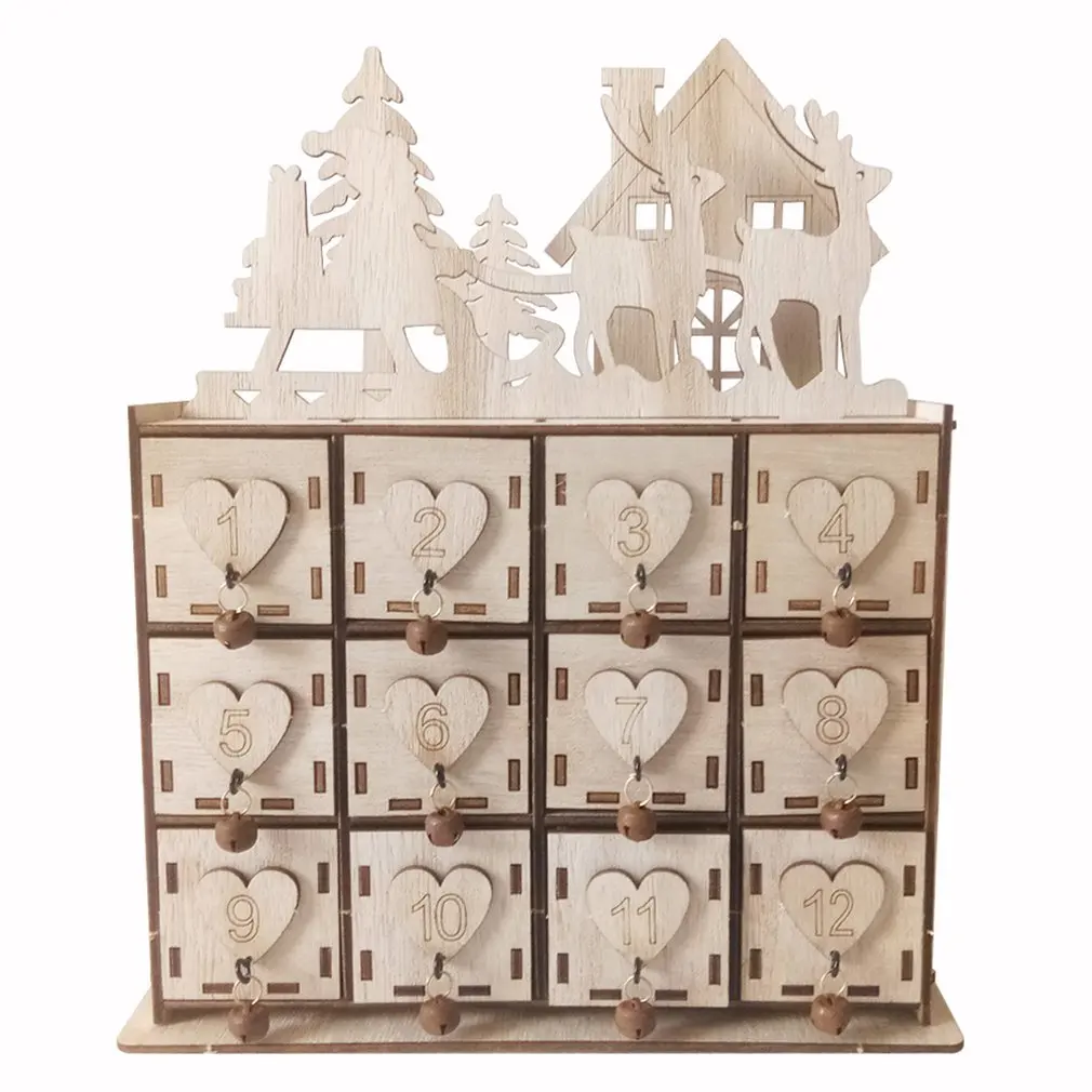 

Wood Heart Christmas Advent Calendar Storage Box House Christmas Deer Decoration DIY Ornaments Christmas Jewelry Box