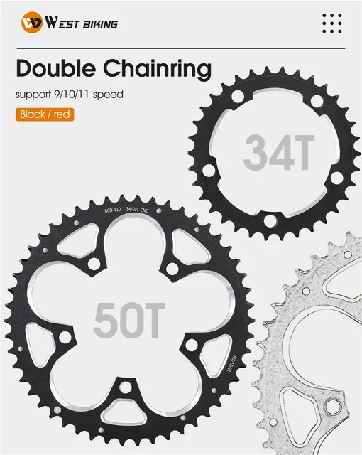 WEST BIKING Road Bike Chainring Round 110BCD 34T/50T Bicycle