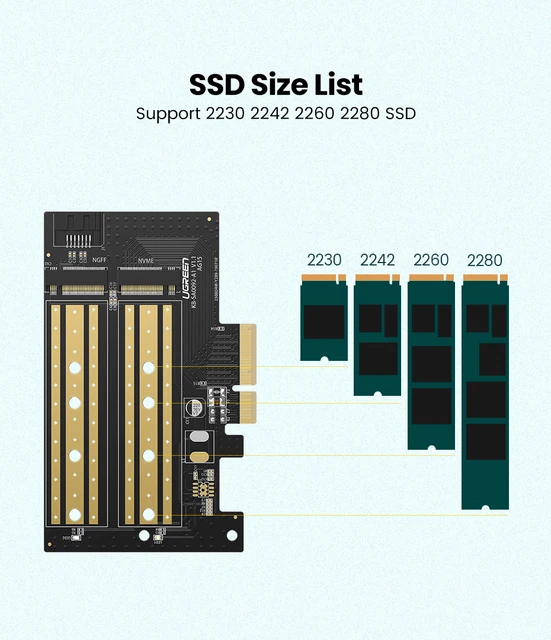 Achetez UGREEN 30715 Nvme Pcie Adapter Pcle Gen4 X16 to M.2 Carte  D'expansion M.2 SSD à PCIe 4.0 X16 / x8 / x4 Carte Avec Conversement Chaurs  M.2 PCIe Convertisseur Compatible Avec