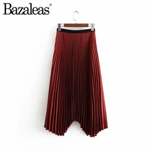 Bazaleas винтажная Асимметричная юбка миди юбки винно-Красная Эластичная Талия Женская высокая талия юбка в клетку с бантом