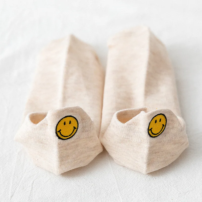Конфетный оттенок женский тапочки носки Kawaii с выражением смайлика calcetines de mujer вышитые Harajuku забавные calze corte donna