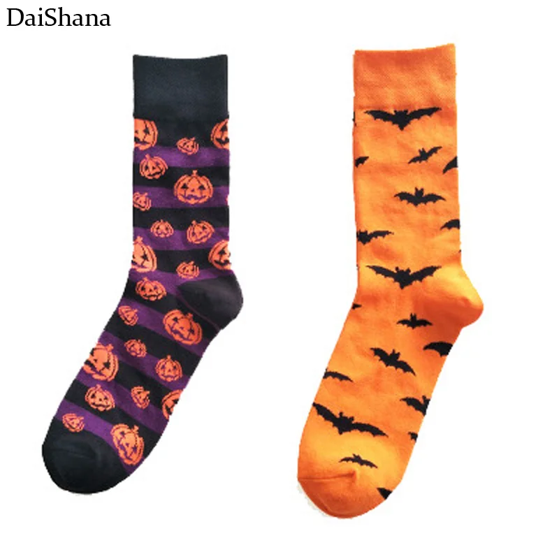 

DaiShana New Arrival Harajuku Men Socks Halloween Bats Pumpkin Cartoon Socks Unisex Fashion Knee-High Socks Cospaly Props Socks