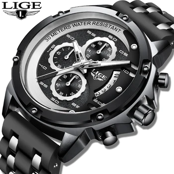 

2020LIGE Top Brand Quartz Men Watches Fashion Genuine Silicone Chronograph Watch Clock for Gentle Men Male Students Reloj Hombre