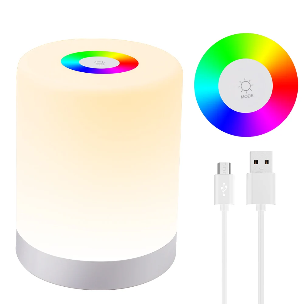 

USB Rechargeable Smart LED Touch Control RGB Color Night Light Lamp Dimmable Bedside Table Lamp for Bedroom Baby Room Home Decor