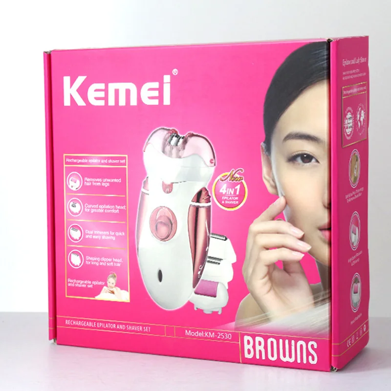Kemei KM-2530 4 в 1 перезаряжаемая многофункциональная Женская бритва, электрический эпилятор для удаления волос, инструмент для ухода за ногами с зарядной лампой