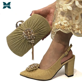 

2020 Latest Italian design Ladies Shoes and Bag Set Decorated with Rhinestone Women Shoes and Bags To Match Set Sale Party Pumps