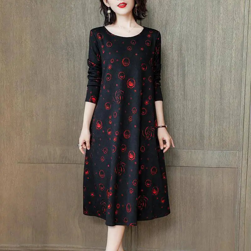 

Middle-aged Women Dress Long-sleeved Dress Women's Long 2019 Autumn New Style Korean-style Loose And Plus-sized WOMEN'S Dress We