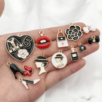 

23 Pcs/bag Enamel Charms Elegant Ladies Mixed High Heels Lip Flowers charmsfor Women Men for Earrings Bracelet Jewelry Making