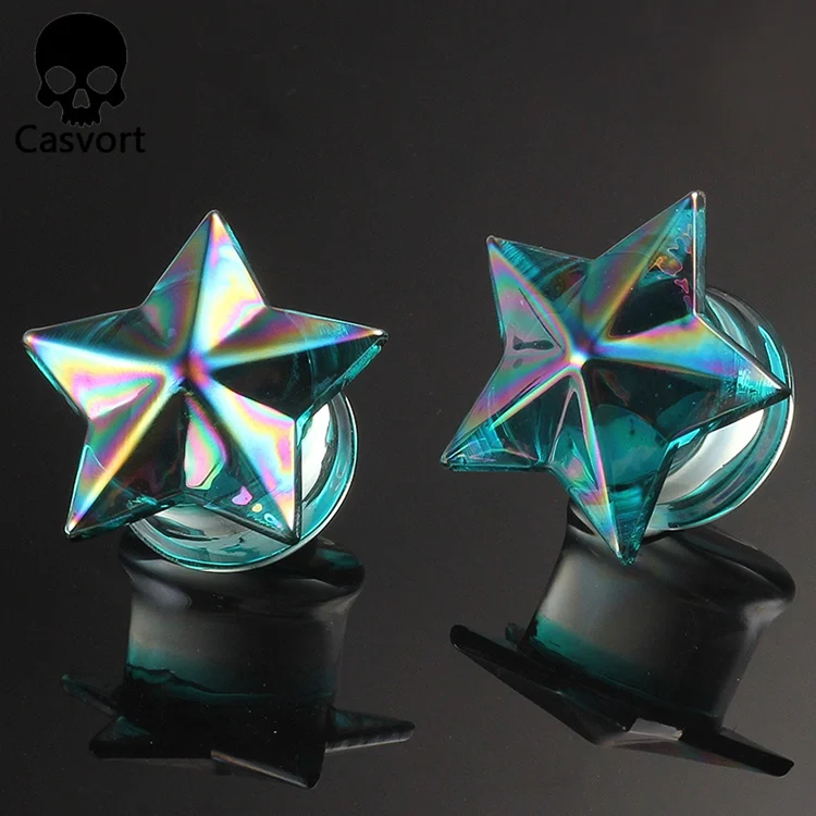 Casvort 2 шт красочные пятиконечные звезды Стеклянные Украшения для пирсинга уха серьги расширители для пирсинга пробки стричеры диаметры для ушей подарок