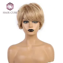 Haircube синтетические 8 дюймов короткий кудрявый парик 50% пряди человеческих волос для волос пушистые тапочки женские меховые тапочки, короткая стрижка, смесь парики для Для женщин