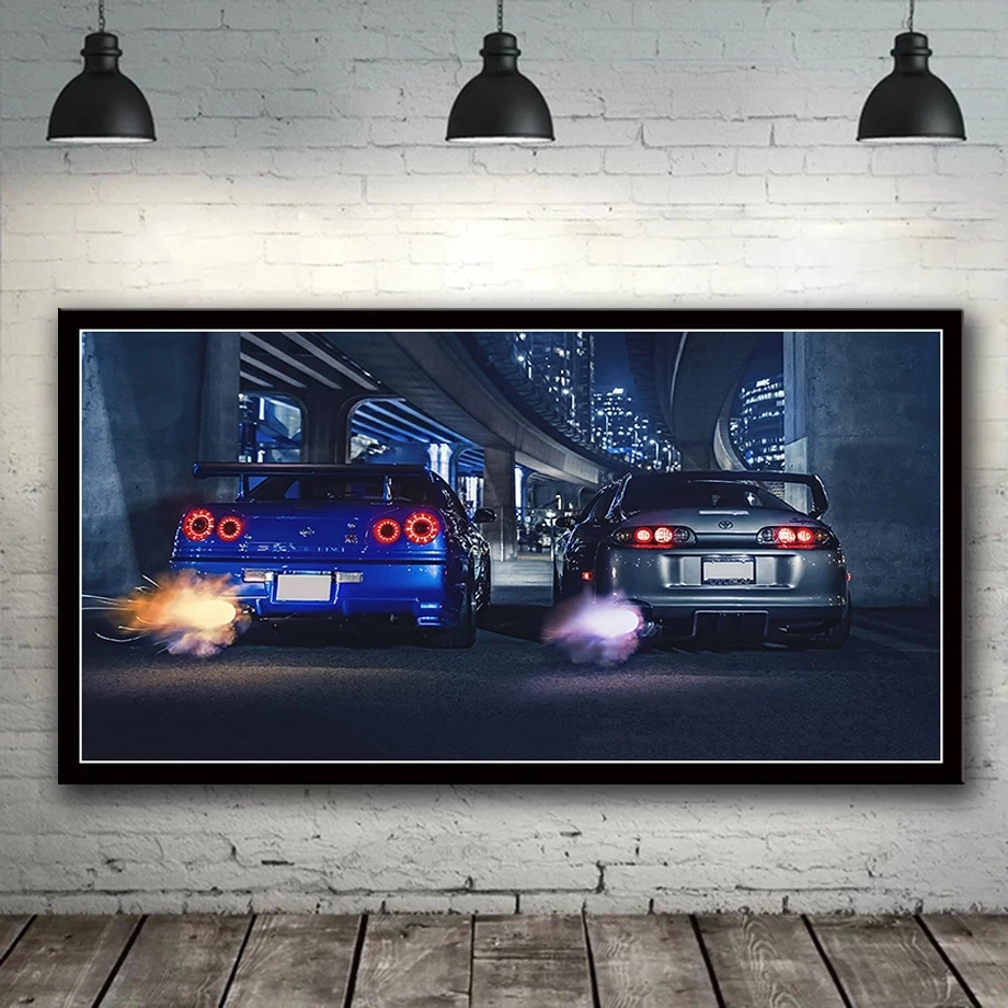 GTR R34 VS Supra автомобиль HD Печать на холсте настенное искусство Автомобильная