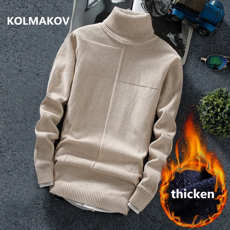 

KOLMAKOV 2019 winter Men's Sweaters Mens Sweater Turtleneck Knitted Pullovers thicken Hot Sale Soft Wool Men Sweater M-3XL
