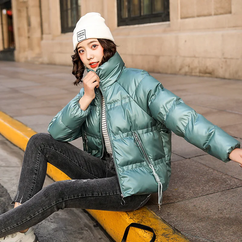 Новинка, женская верхняя одежда Kpop, корейский стиль, модная пуховая хлопковая одежда, Милая Короткая зимняя куртка, хлопковая куртка на молнии для девочек, OK173