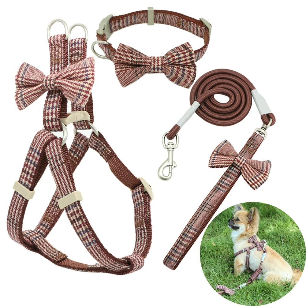 

Pet Harness Leash Collar Set Adjustable Butterfly Double Layer Nylon Material Dog Harness For Small Large Medium Dogs Leashes