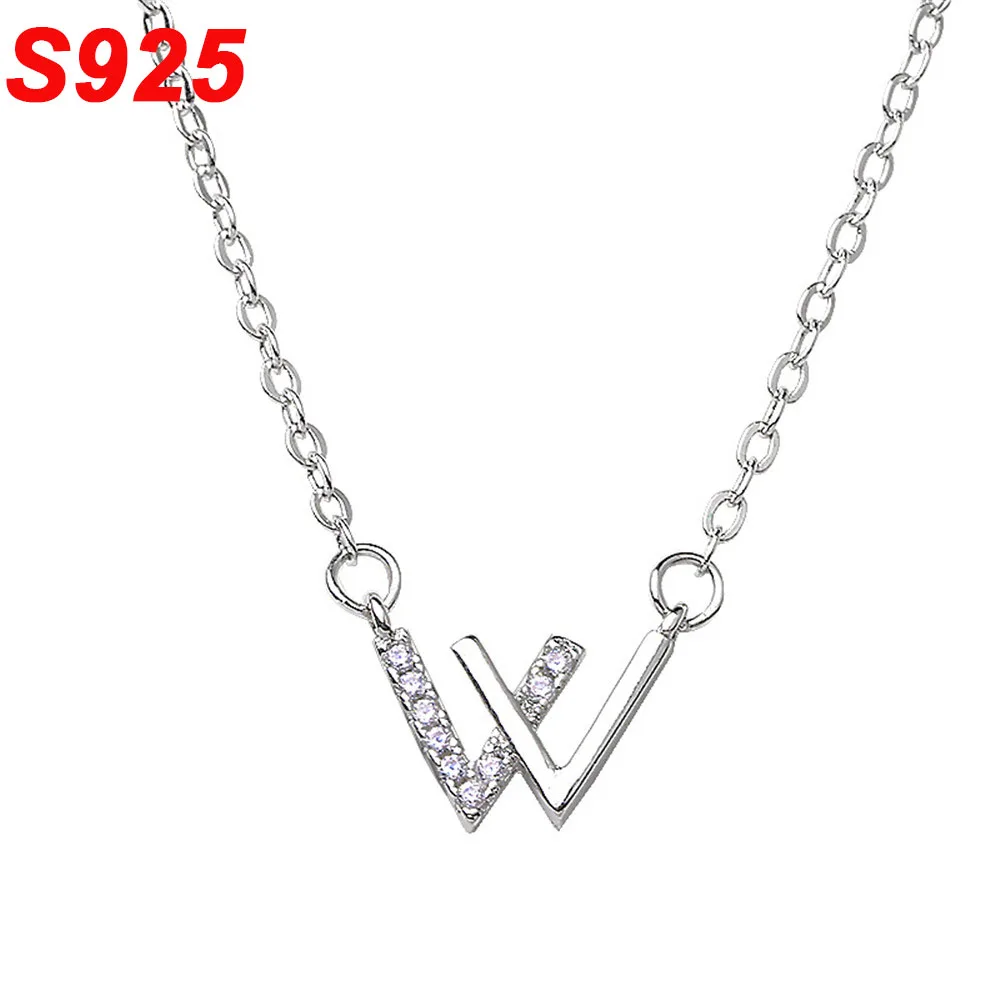

Dainty Intial 925 Sterling Silver Double Letter V Necklace Simple Design Famous Brand Neckless Girls Kids Women Jewelry SN029