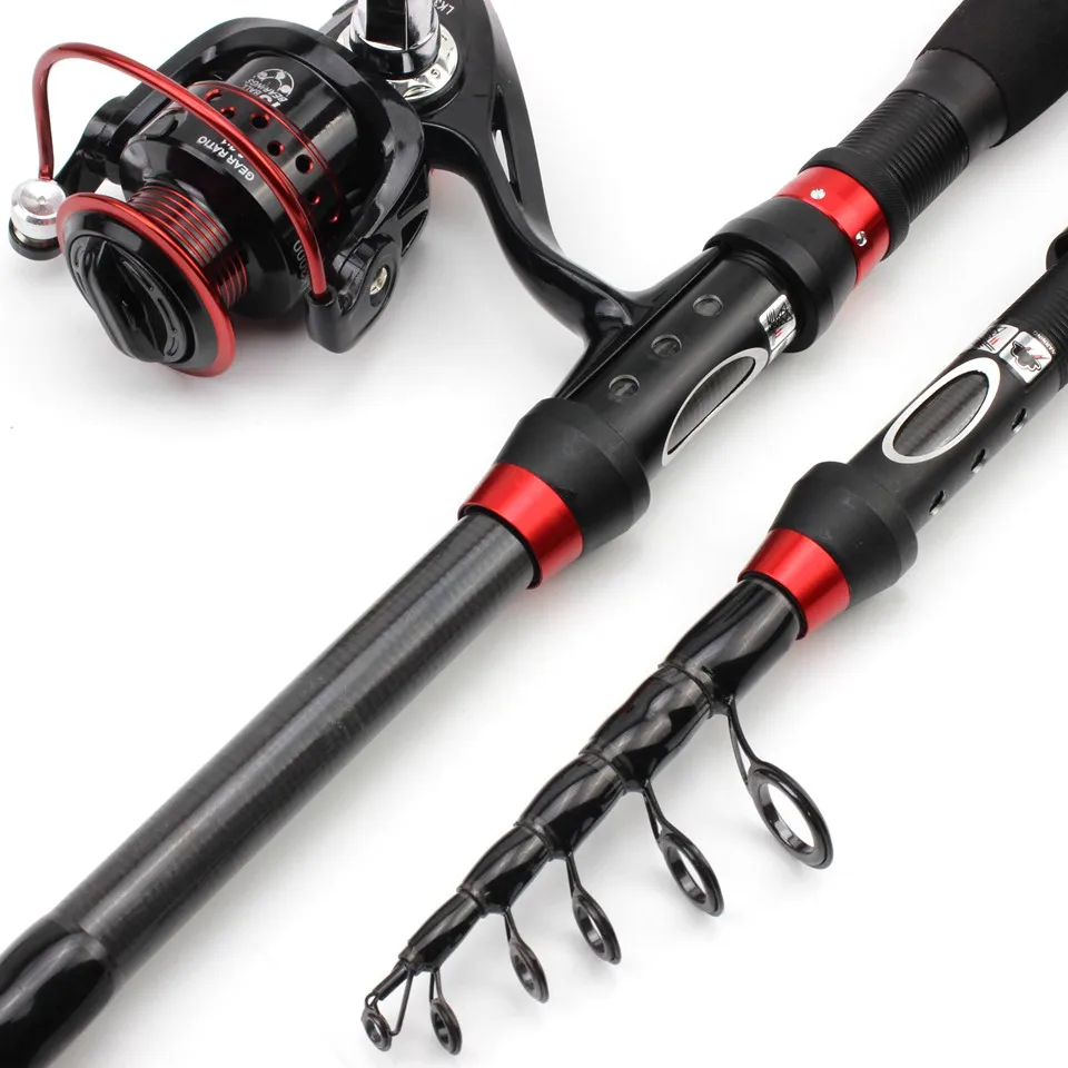 NEW 1.8M-3.0M Portable Rod Reel Combos Carbon Fiber telescopic fishing rod  and Spinning Reel set lure pole sea Surf fishing rod - AliExpress