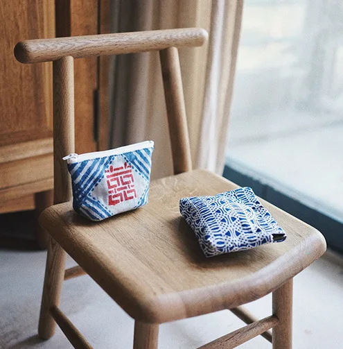 

[When Boat] Double Happiness Flying Bird Old Printed Cloth Zipper Mini Storage Bag Wallet Creative Wallet