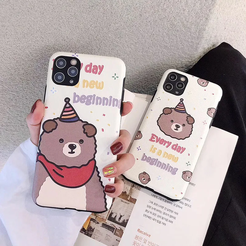 Чехлы для телефонов iphone 11Pro XS Max X XR милый медведь на день рождения матовый IMD мягкий чехол для iphone 11 6 6S 7 8 Plus задняя крышка fundas чехлы