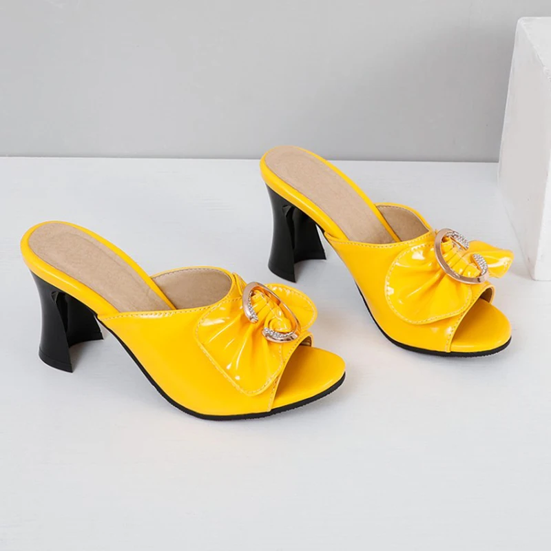 KOLNOO Handmade New Womens Strange Heeled Slippers Butterfly Crystal Peep-Toe Sexy Easy Wear Evening Party Prom Fashion Sandals