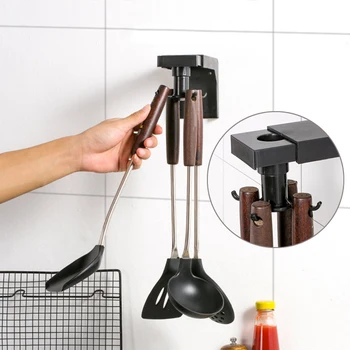 

4/6 Hooks Door Cabinet Shelves for Wall Rotating Punch-free Kitchen Shelf Organizer Wall Mounted Bathroom Hanger Storage Rack