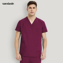 v-образный вырез принт хирургический медицинская Униформа больница Спецодежда для медсестер Топы Красота салон для стоматологической клиники аптека ПЭТ veterinar форма