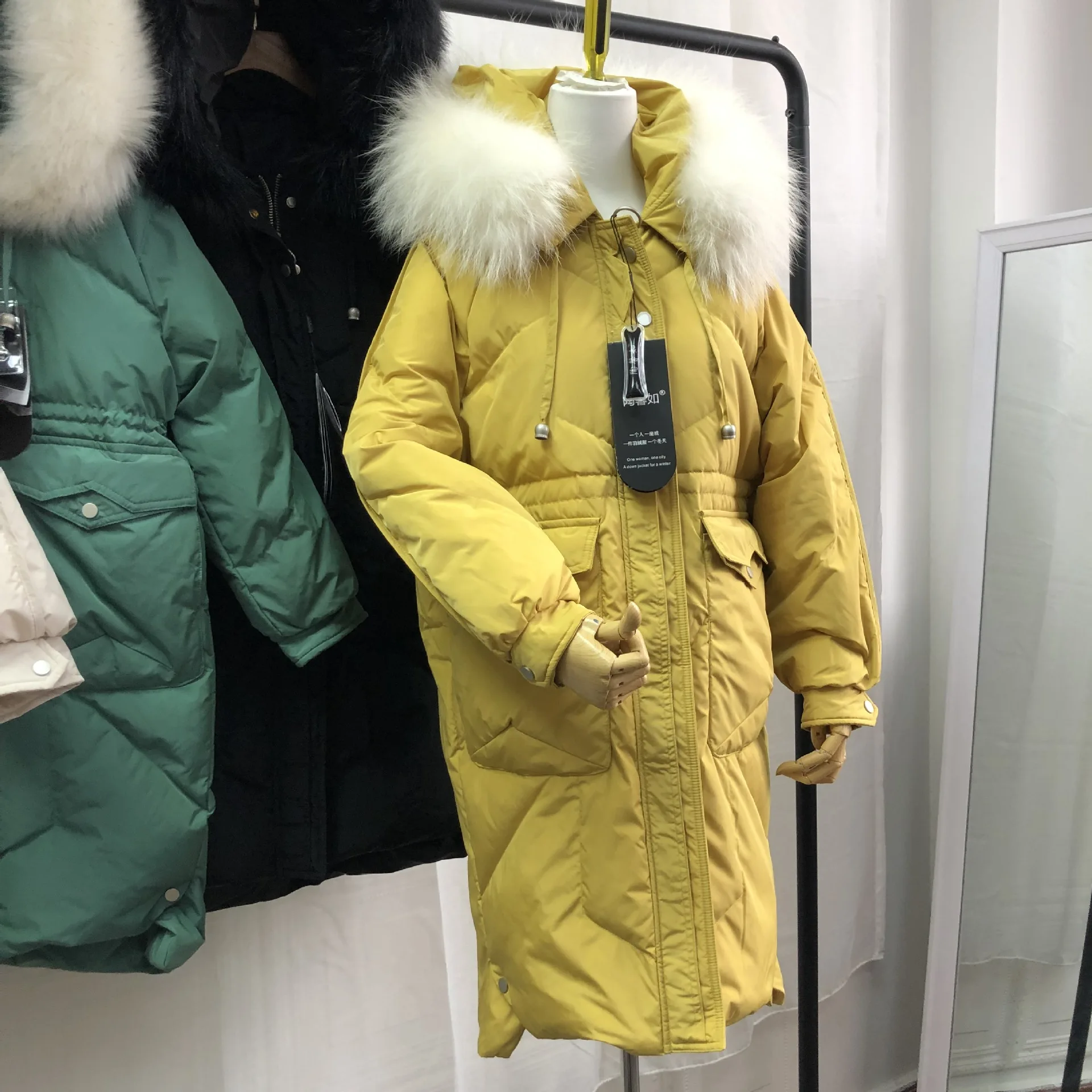 Новинка зимы продукты Южная Корея Dongdaemun Лисий меховой воротник из гусиного пуха Для женщин средней длины пуховик Для женщин платье