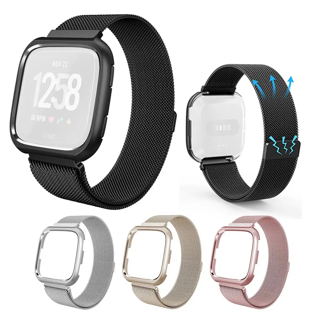 

New Milanese Sport Watch Band Metal Wristband Loop Accessories With Protective Case For Fit Fitbit Versa Smart Watch