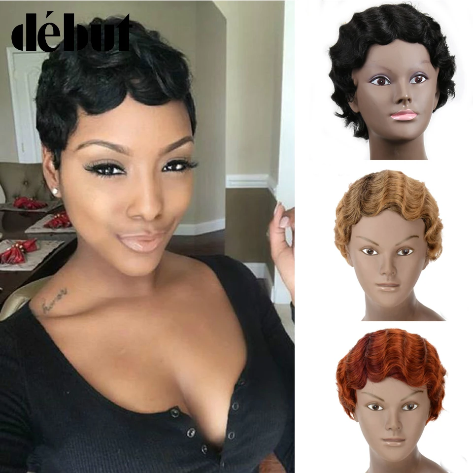 Дебютные красные парики из человеческих волос дешевые короткие черные без